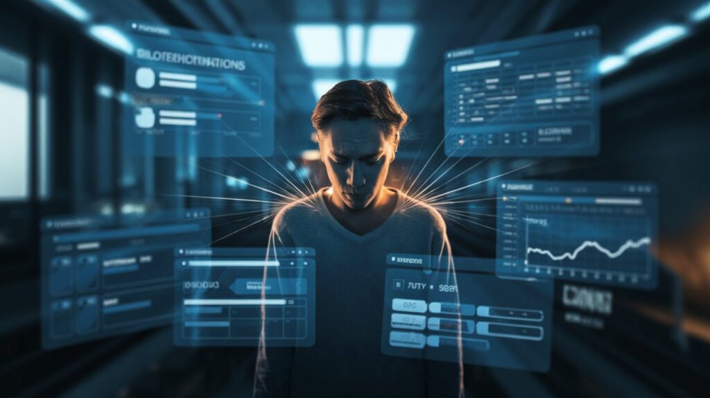 Chronic stress visualization with digital overload and body tension release